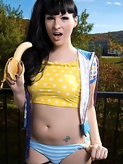 Big titted transsexual Bailey Jay stripping outdoors